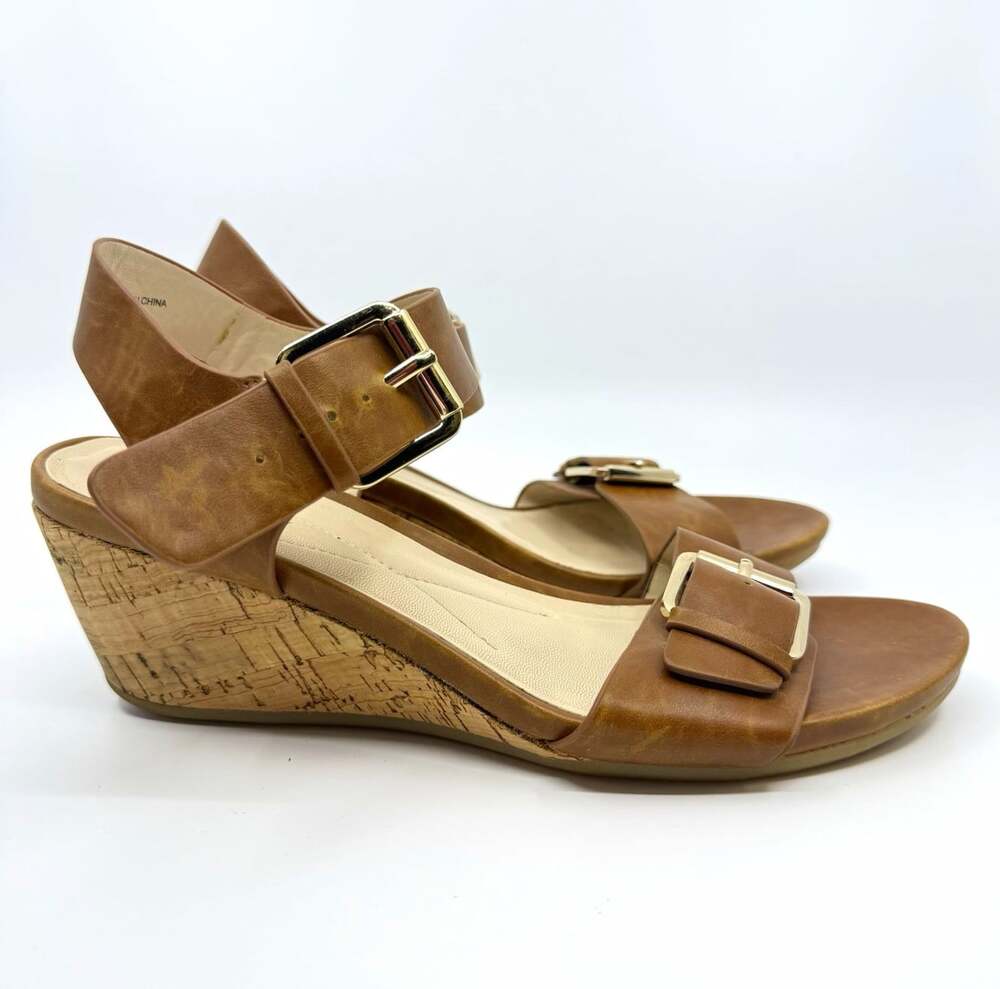 Relativity Re-Farrah Brown Wedge Sandals Ankle Strap Buckle Womens US 9 CLEAN